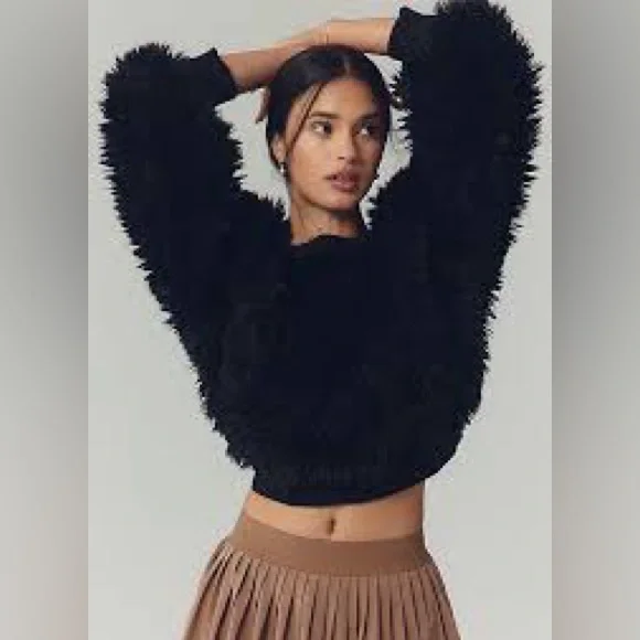 Anthropologie • Daily Practice Relaxed Fluffy Sweatshirt Black S NWT - Picture 2 of 5